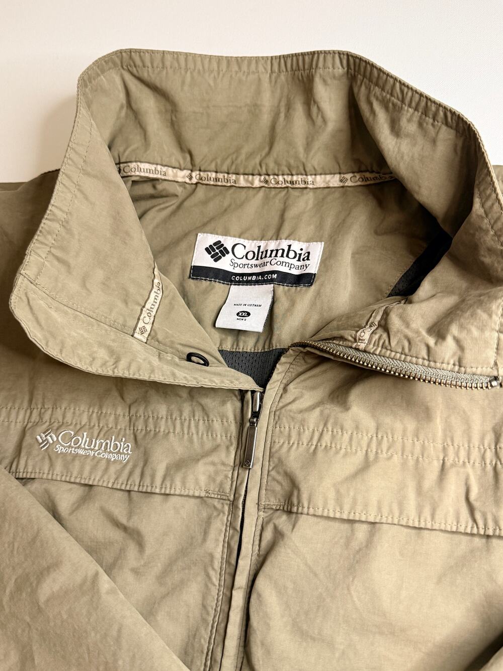 Columbia Mens XXL 2XL Khaki Cotton Nylon Mesh Lined Windbreaker Jacket